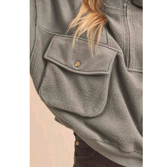 Aemi + Co Gray Half Zip Sweatshirt Exposed Seams Trendy Fall Streetwear Cozy S - Picture 5 of 15